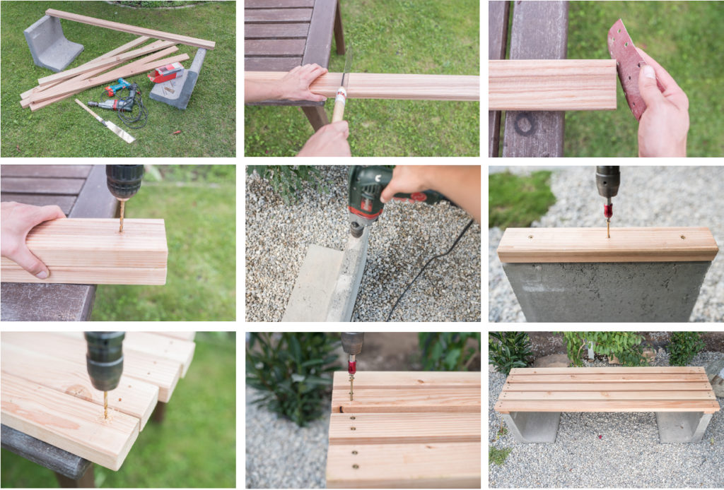 Schritt-für-Schritt Anleitung für eine DIY Gartenbank aus Beton und Holz als Low budget Deko für den Garten