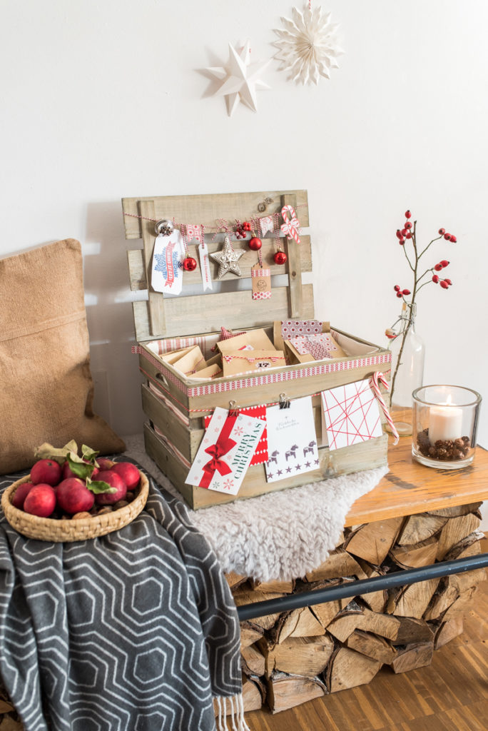 DIY Adventskalender mit Tüten in einer Holzkiste 