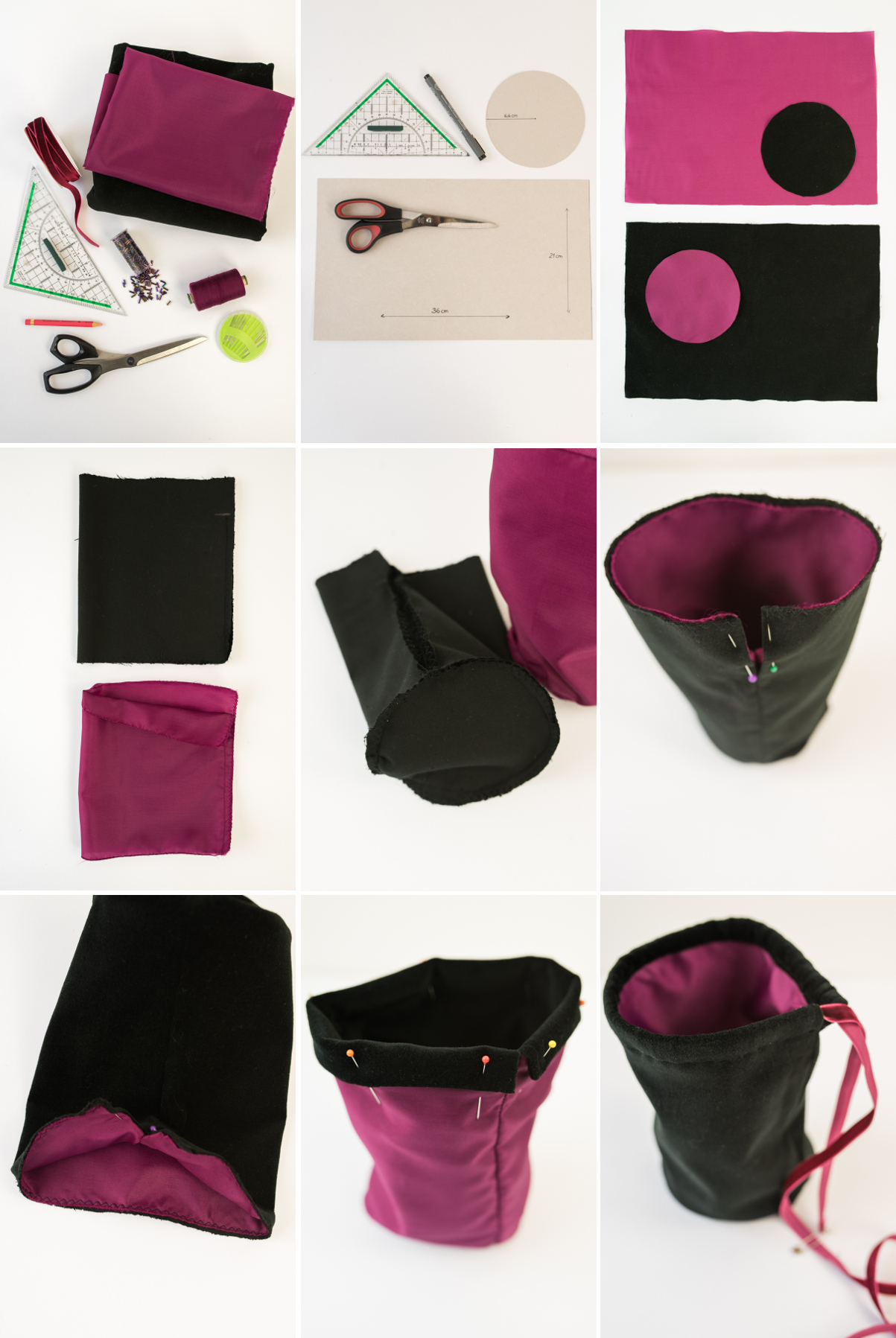 DIY Beutel Tasche aus Samt mit Pailletten als selbst gemachte Geschenk Verpackung für eine liebe Freundin mit Produkten von Weleda befüllt