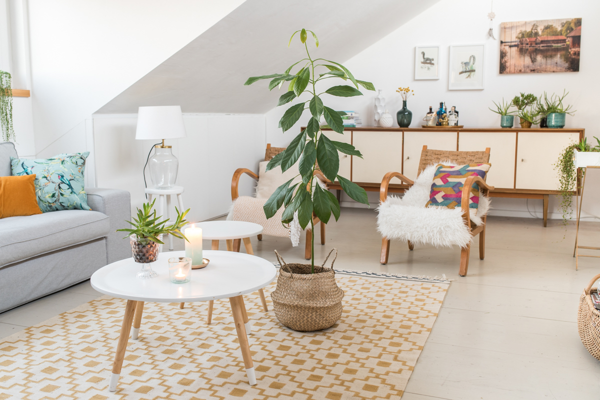 Deko Ideen für das Wohnzimmer im boho vintage Look mit Pflanzen