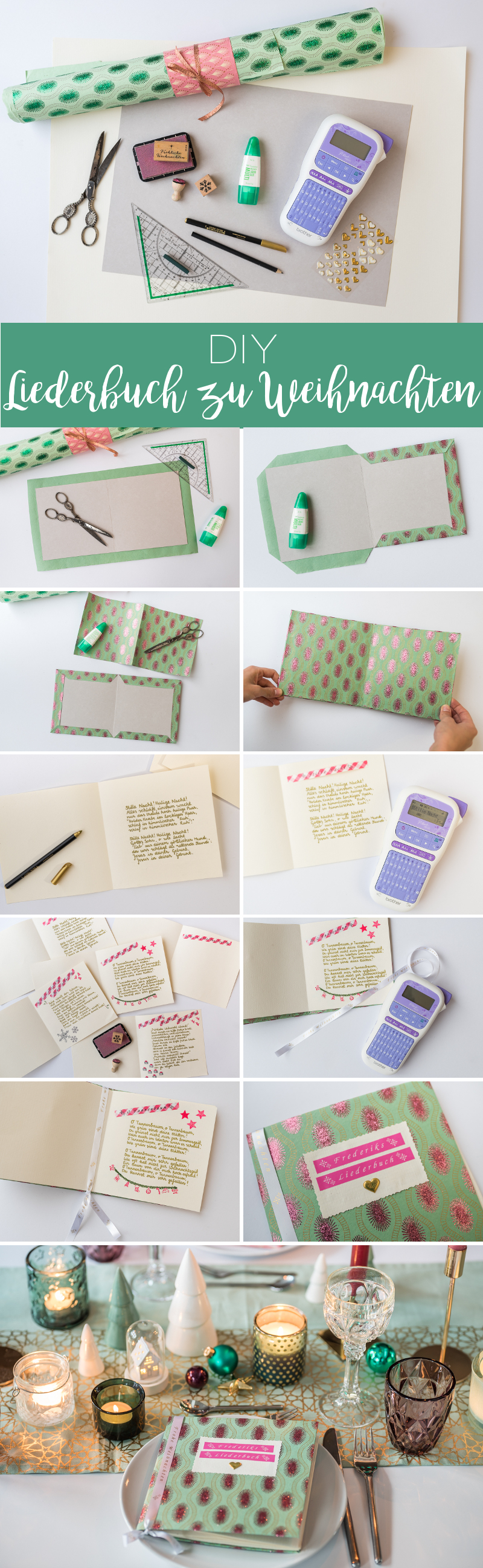 DIY Anleitung für ein selbstgemachtes Liederbuch zu Weihnachten aus Papier als Tischdeko 