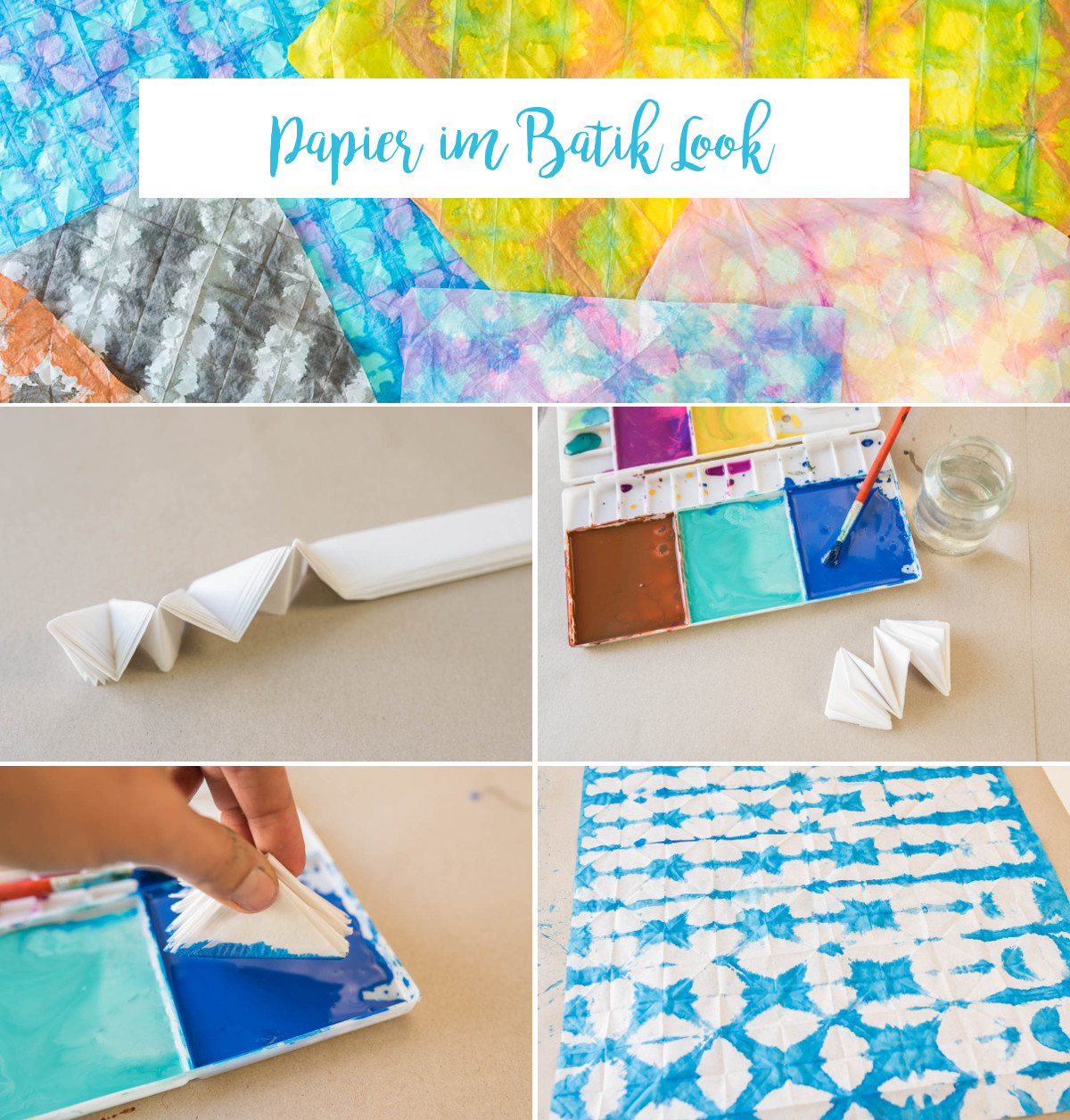 Anleitung für selbst gemachte DIY Holzschalen im Shibori Batik Look mit selbst gefärbtem Papier und Serviettentechnik im Boho Look