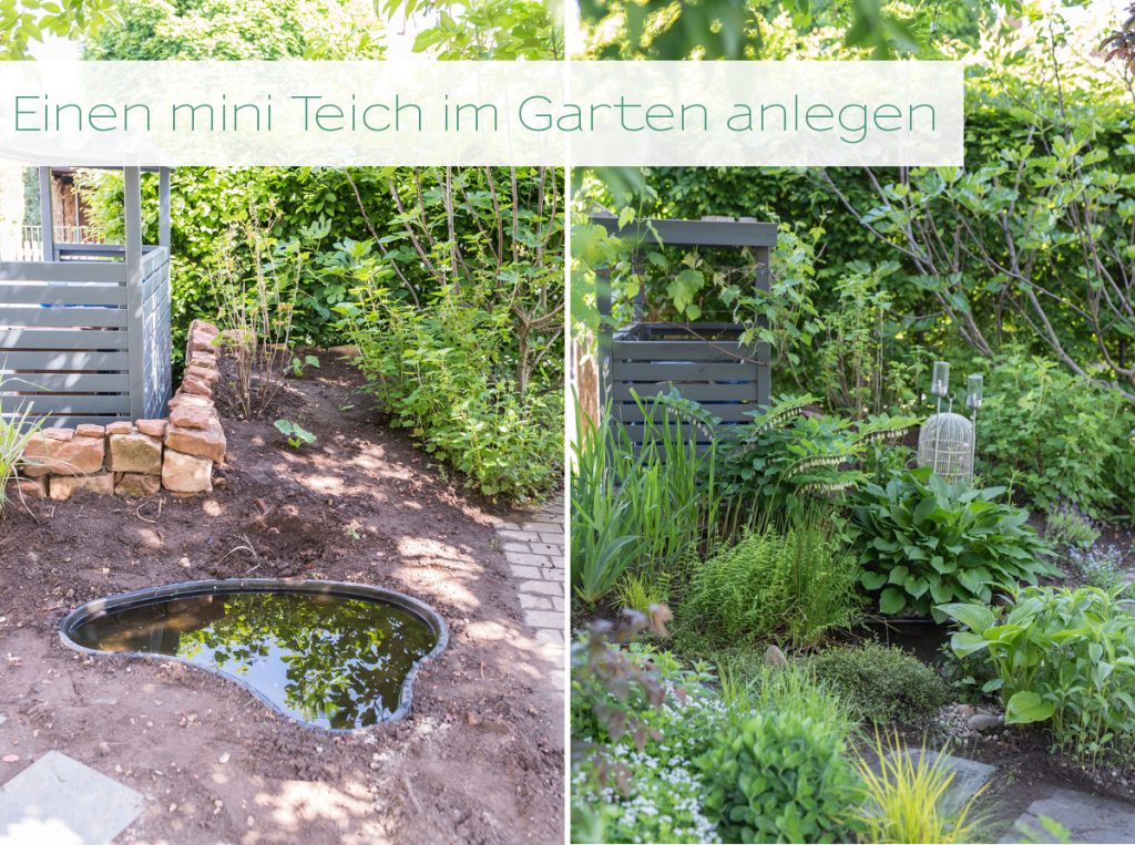 Einen mini Teich im Garten mit Teichbecken ohne Pumpe anlegen mit Tipps zur Pflege und zur Gestaltung mit Pflanzen und Steinen für einen natürlichen Look