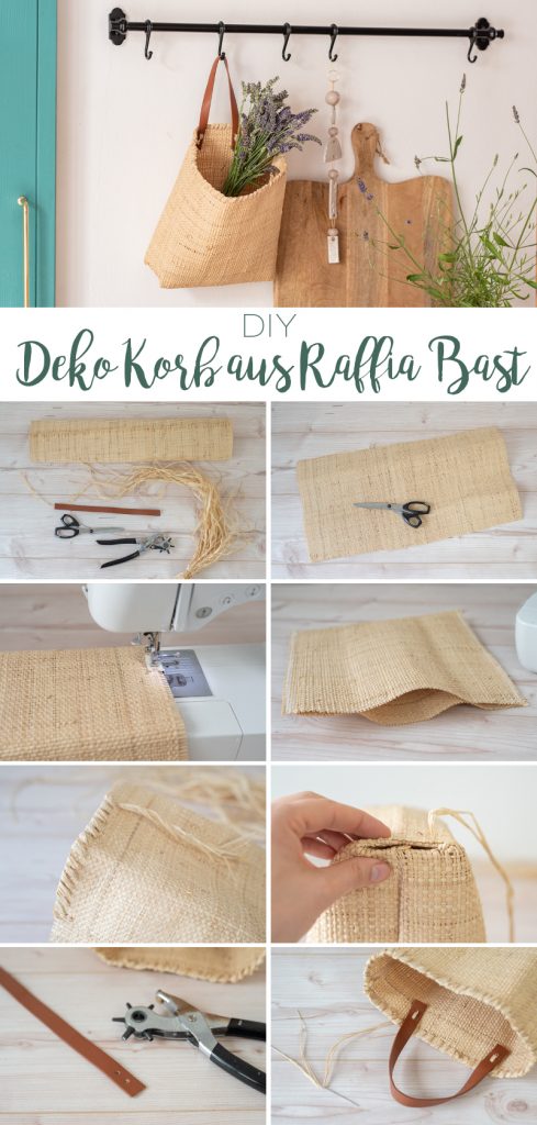 Anleitung für eine selbst gemachte Deko Korbtasche aus Raffiabast als Wanddeko für die Küche im natürlichen Boho Look