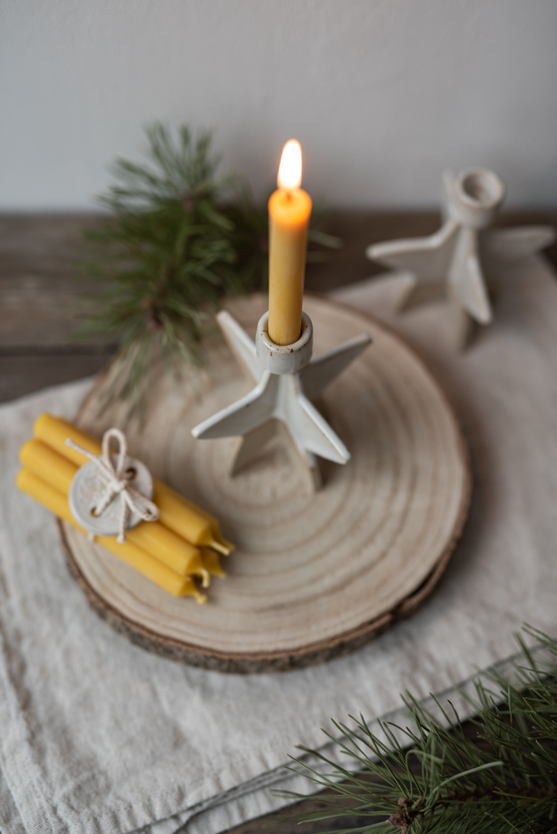 DIY Töpfer Anleitung- mini Kerzenleuchter in Sternform für Baumkerzen aus Steinzeug Keramik als Weihnachtsgeschenk töpfern